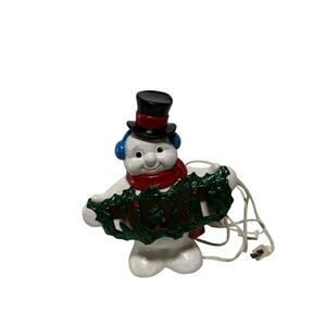 Vintage Christmas Light Up Snowman Ceramic Mold NOEL Holly Sign 9 inch w/Bulb